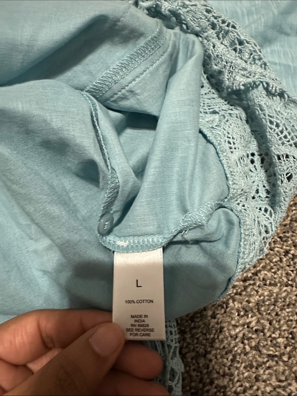 LOGO LAVISH Light Blue Lace-Trim Button Front Blouse 100% COTTON SZ L - Picture 9 of 9
